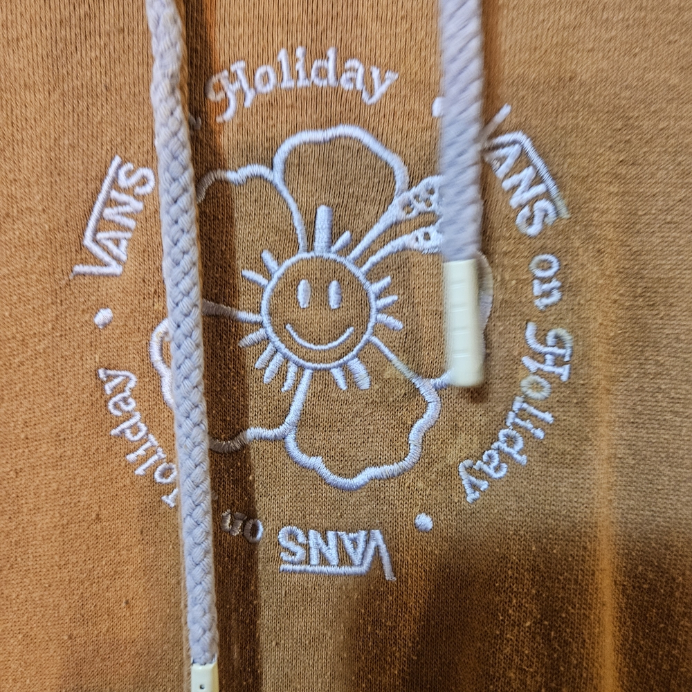 Vans Tan Hoodie with Embroidered Smiley Flower